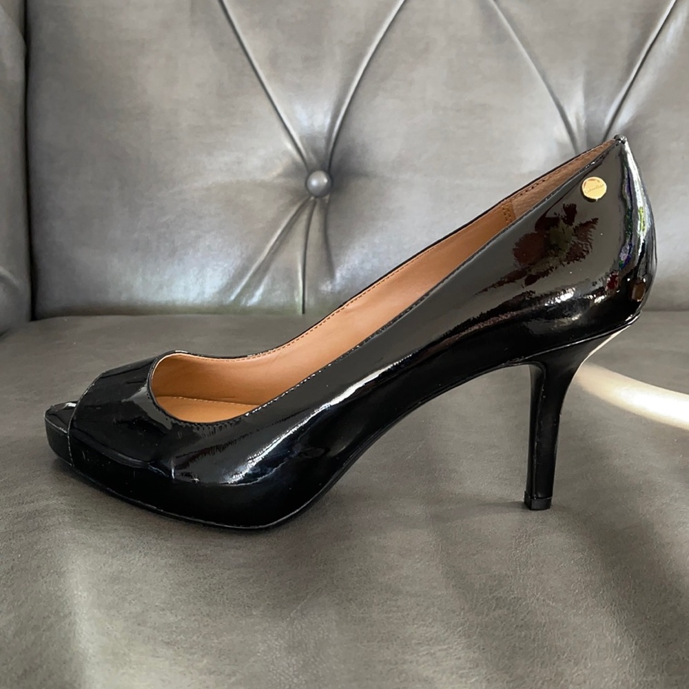 Calvin Klein Patten Leather Peep Toe Heels
